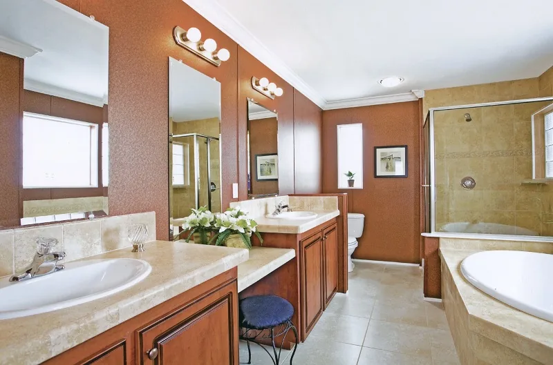 Primary bath with double vanity, garden tub and walk-in shower